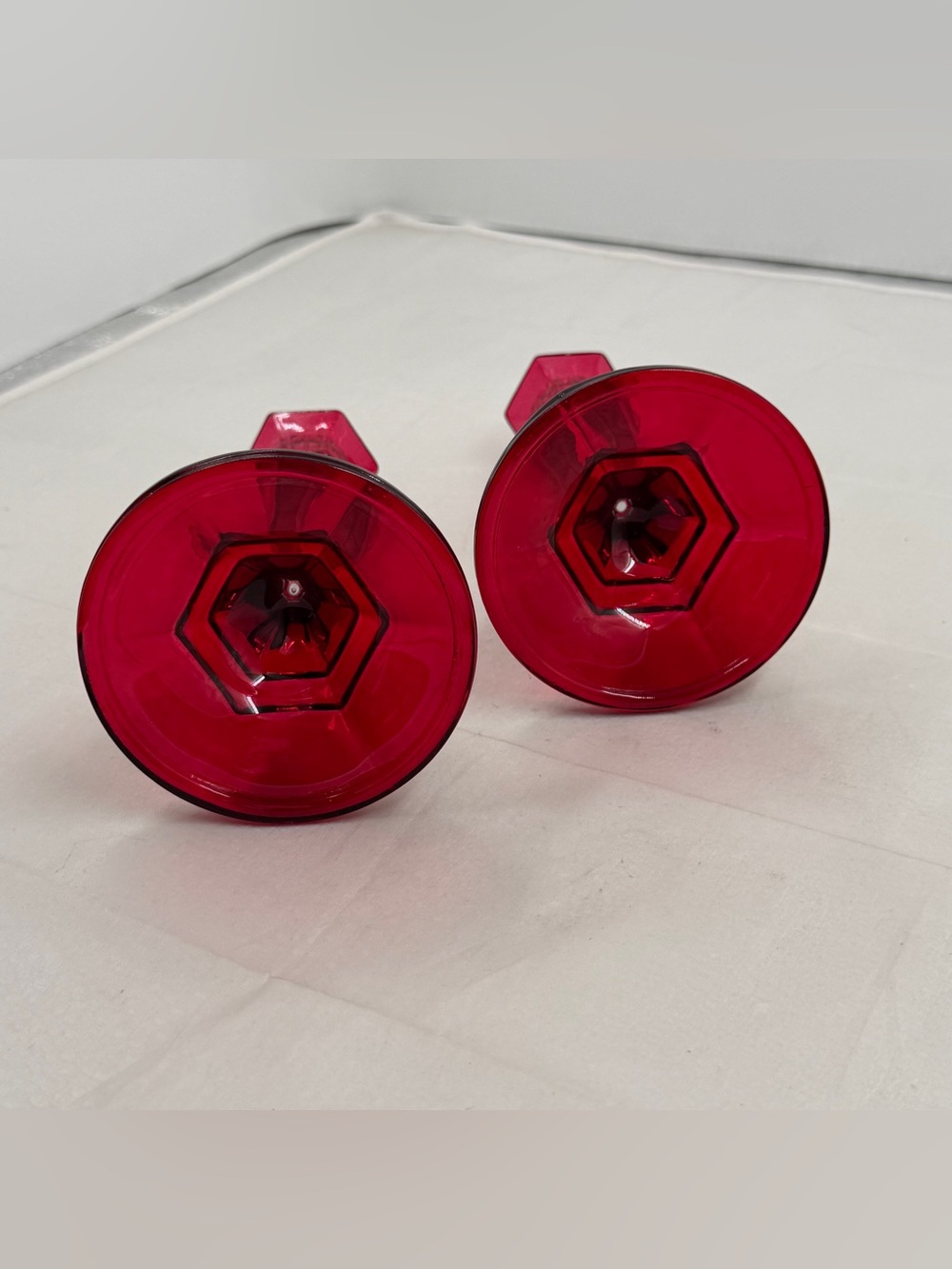 Vintage Indiana Red Glass Candlestick Holders - Pair - Picture 5 of 6